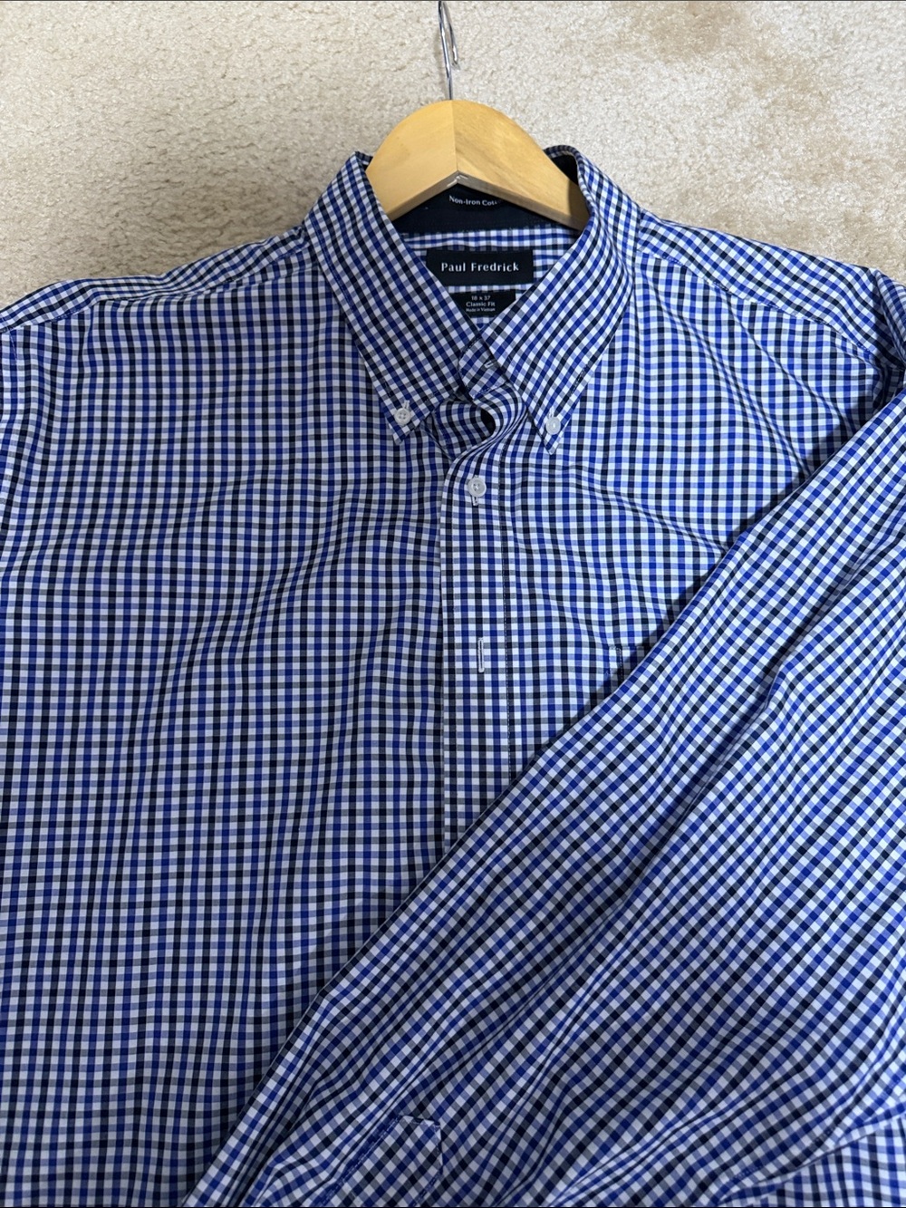 Paul Fredrick Blue and White Gingham Button-Down Shirt